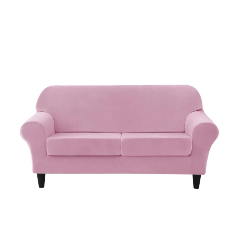 Pink Velvet Sofa Slipcover Straight 2-Cushion Size Medium